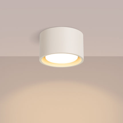 Plafonnier Pastille beige, lumière allumée