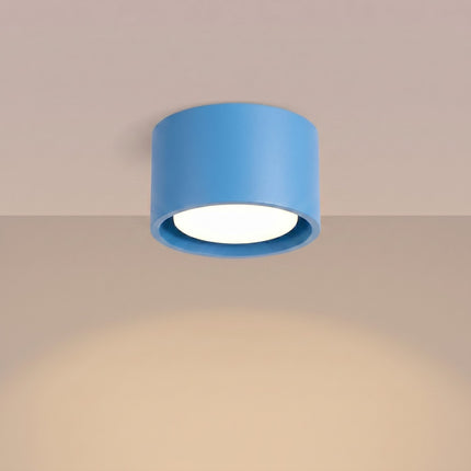 Plafonnier Pastille bleu azur, lumière allumée