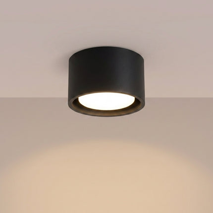 Plafonnier Pastille noir, lumière allumée