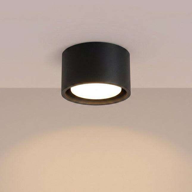 Plafón Pastilla negro, luz encendida