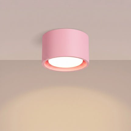 Plafonnier Pastille rose poudré, lumière allumée