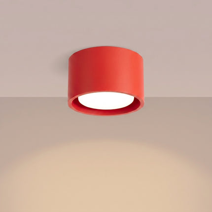 Plafonnier Pastille rouge vif, lumière allumée