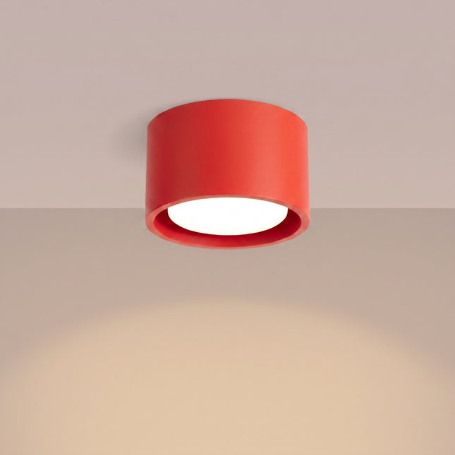 Plafón Pastilla rojo vivo, luz encendida