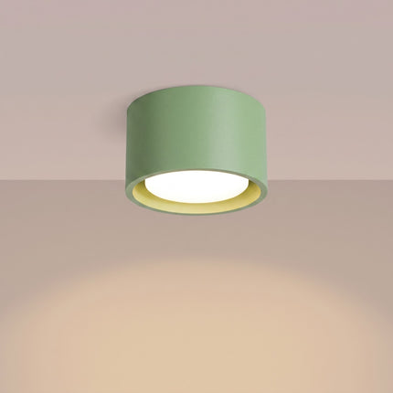 Plafonnier Pastille vert sauge, lumière allumée