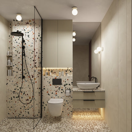 plafonnier perle céramique beige ip44, vue d'ambiance