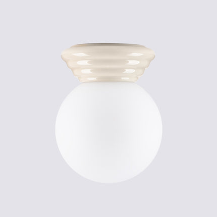 plafonnier perle céramique beige ip44, détail de la matière