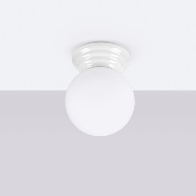plafonnier perle céramique blanc ip44, vue en situation
