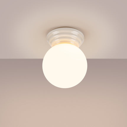 plafonnier perle céramique blanc ip44, lumière allumée