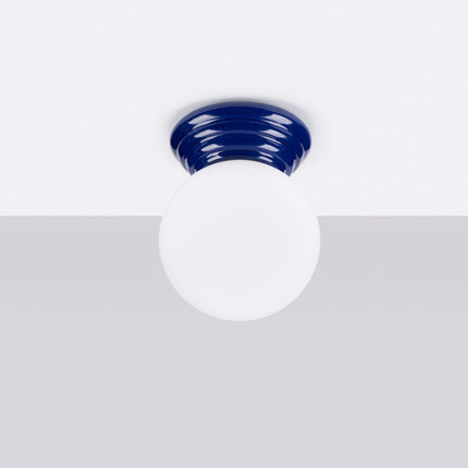 plafonnier perle céramique bleu outremer ip44, vue en situation