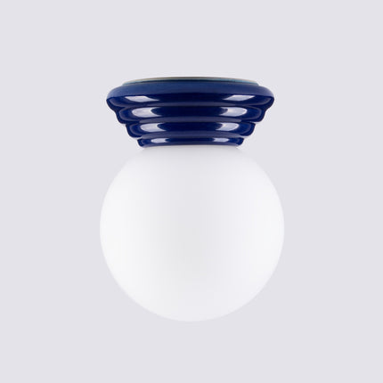 plafonnier perle céramique bleu outremer ip44, détail de la matière