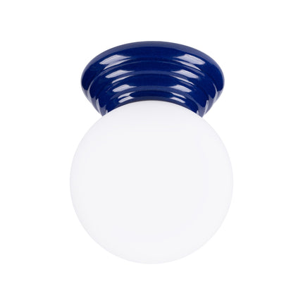 plafonnier perle céramique bleu outremer ip44, packshot sur fond blanc