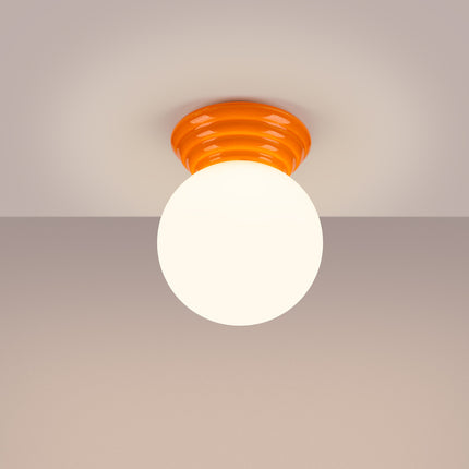 plafonnier perle céramique orange ip44, lumière allumée