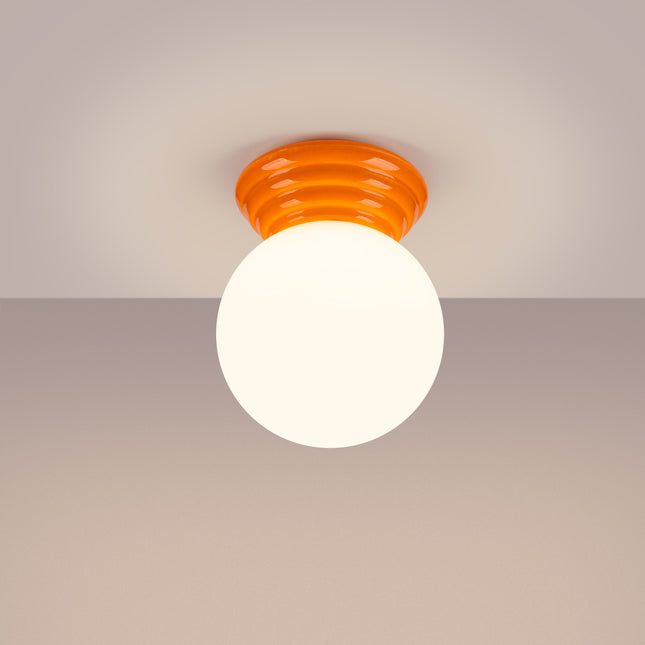 plafonnier perle céramique orange ip44, lumière allumée