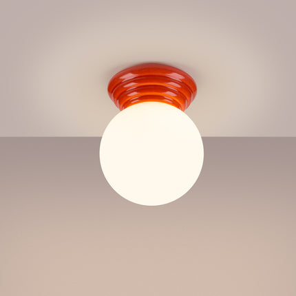 plafonnier perle céramique pêche ip44, lumière allumée