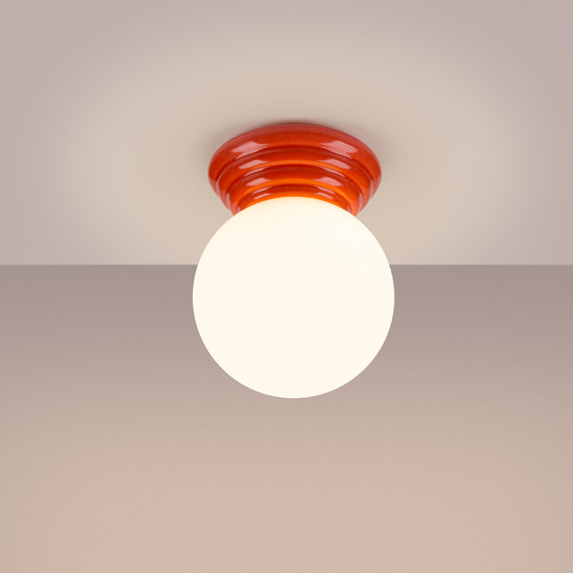 plafonnier perle céramique pêche ip44, lumière allumée