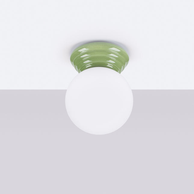 plafonnier perle céramique vert olive ip44, vue en situation