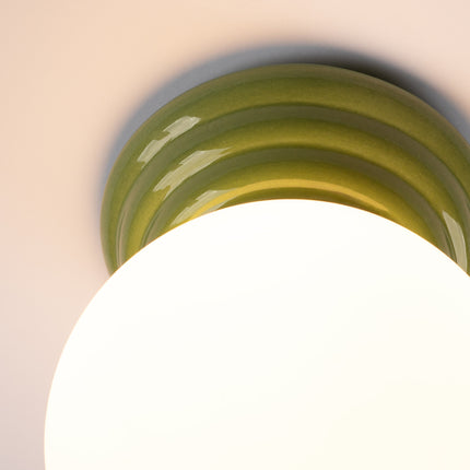 plafonnier perle céramique vert olive ip44, vue de détail