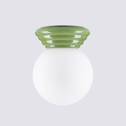 plafonnier perle céramique vert olive ip44, détail de la matière
