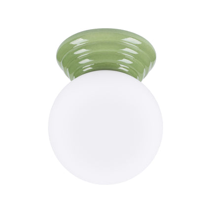 plafonnier perle céramique vert olive ip44, packshot sur fond blanc