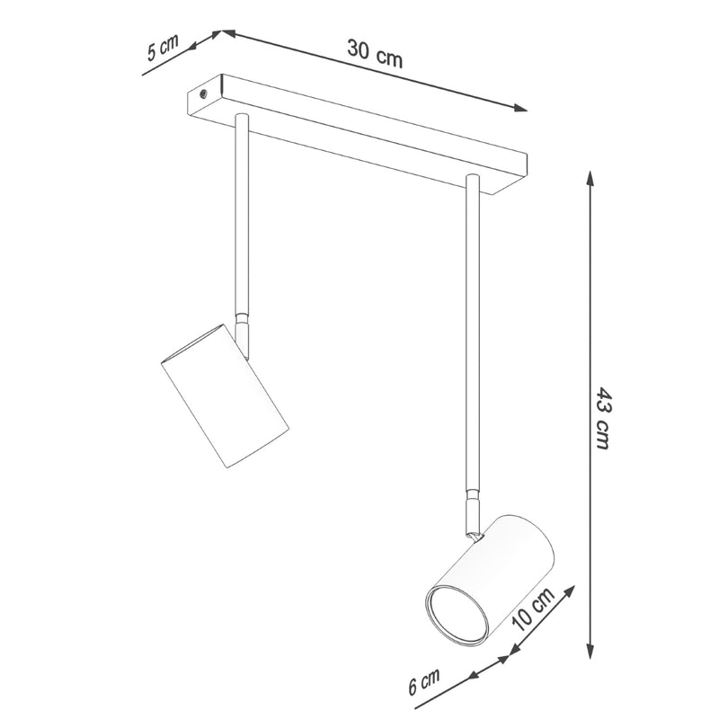 Dimensions Plafonnier Précision Moderne 2 Noir Double Spot Orientable Acier