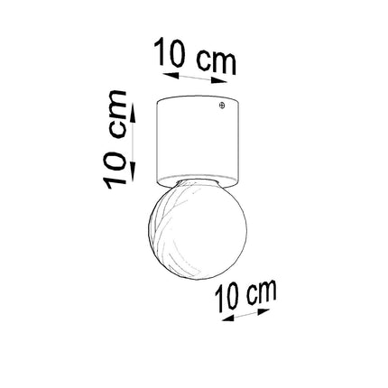 Schéma coté du plafonnier : cylindre en bois de 10 cm de diamètre et 10 cm de hauteur.
