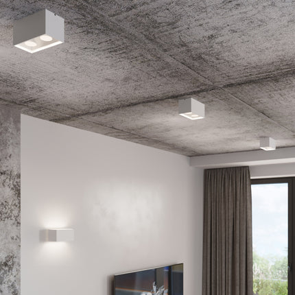 Plafonnier Rectangle Blanc en aluminium à deux spots schéma des dimensions