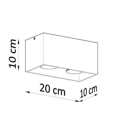 Plafonnier Rectangle Gris en aluminium à deux spots en fonctionnement, lumière allumée