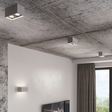 Plafonnier Rectangle Gris en aluminium à deux spots schéma des dimensions