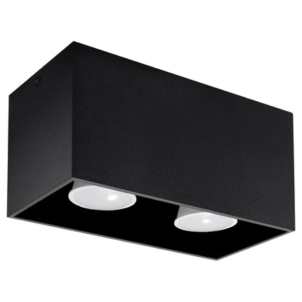 Plafonnier Rectangle Noir en aluminium à deux spots dans une ambiance chaleureuse