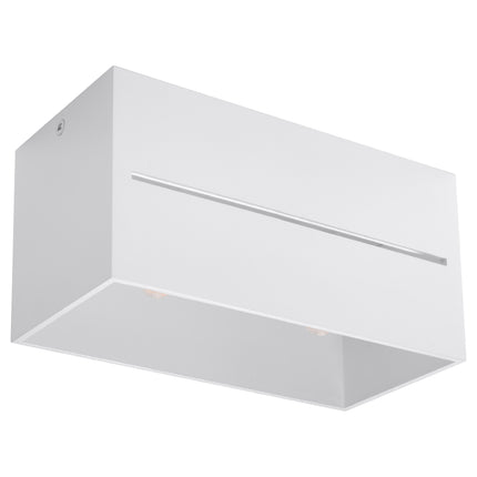Plafonnier Rectangle Ouvert Blanc en aluminium à deux spots dans une ambiance chaleureuse