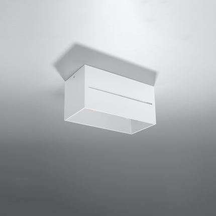 Plafonnier Rectangle Ouvert Blanc en aluminium à deux spots dans un salon contemporain
