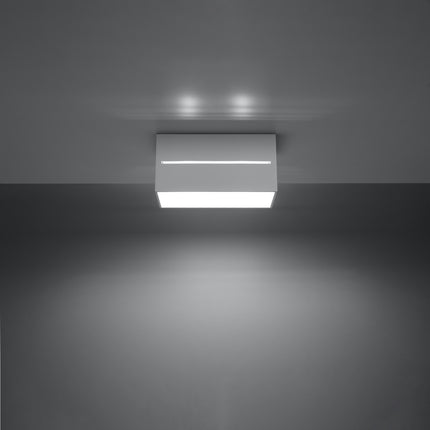 Plafonnier Rectangle Ouvert Blanc en aluminium à deux spots en situation dans un intérieur moderne