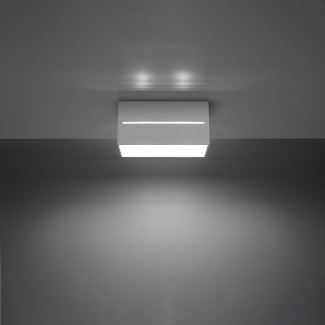 Plafonnier Rectangle Ouvert Blanc en aluminium à deux spots en situation dans un intérieur moderne