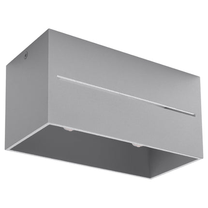 Plafonnier Rectangle Ouvert Gris en aluminium à deux spots dans une ambiance chaleureuse