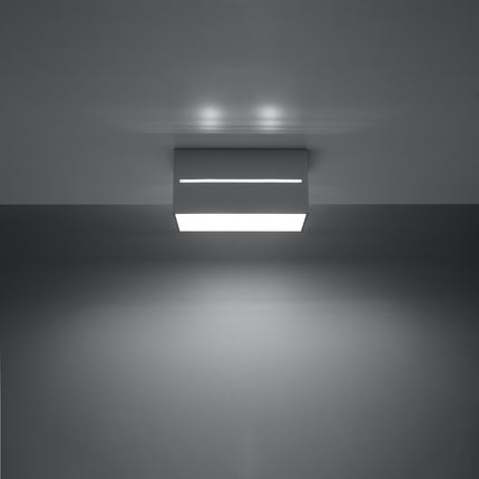 Plafonnier Rectangle Ouvert Gris en aluminium à deux spots en situation dans un intérieur moderne