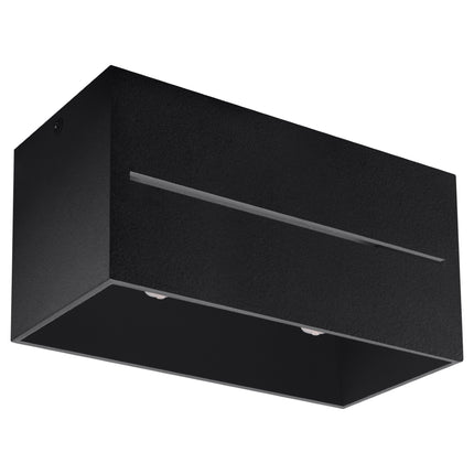 Plafonnier Rectangle Ouvert Noir en aluminium à deux spots dans une ambiance chaleureuse