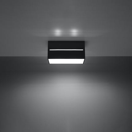 Plafonnier Rectangle Ouvert Noir en aluminium à deux spots en situation dans un intérieur moderne