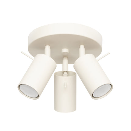 plafonnier rond 3 spots orientables beige, packshot sur fond blanc