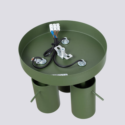 plafonnier rond 3 spots orientables vert olive, vue de détail