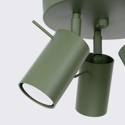 plafonnier rond 3 spots orientables vert olive, détail de la finition