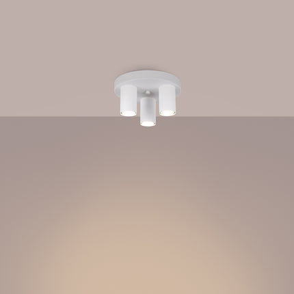 plafonnier rond 3 tubes blanc, lumière allumée