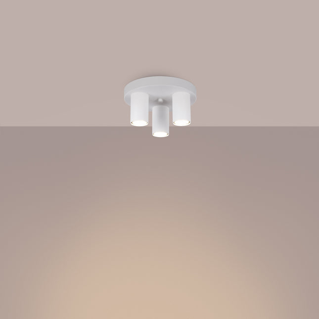 plafonnier rond 3 tubes blanc, lumière allumée