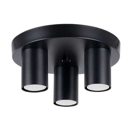 plafonnier rond 3 tubes noir, packshot sur fond blanc