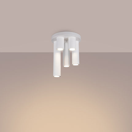 plafonnier rond 5 tubes cascade blanc, lumière allumée