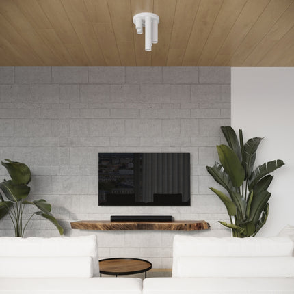 plafonnier rond 5 tubes cascade blanc, dans une pièce à vivre