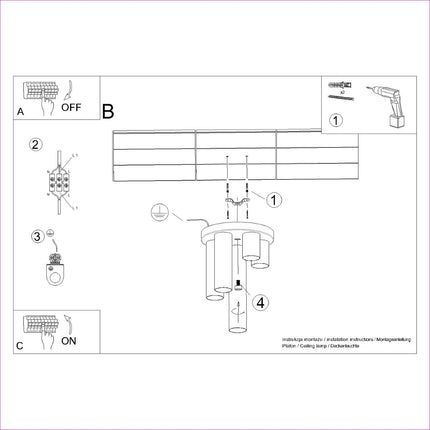 plafonnier rond 5 tubes cascade blanc, notice de montage