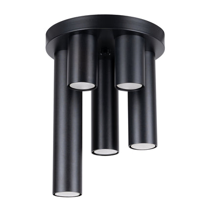 plafonnier rond 5 tubes cascade noir, packshot sur fond blanc