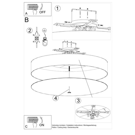 Notice de montage du plafonnier rond au plafond, étapes de raccordement électrique