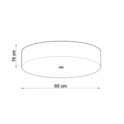 Schéma coté du plafonnier rond noir : 60 cm de diamètre et 16 cm de hauteur