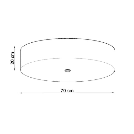 Schéma coté du plafonnier rond blanc : 70 cm de diamètre et 20 cm de hauteur